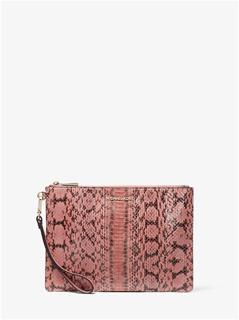 michael kors medium snakeskin pouch black|Michael Kors cece bag.